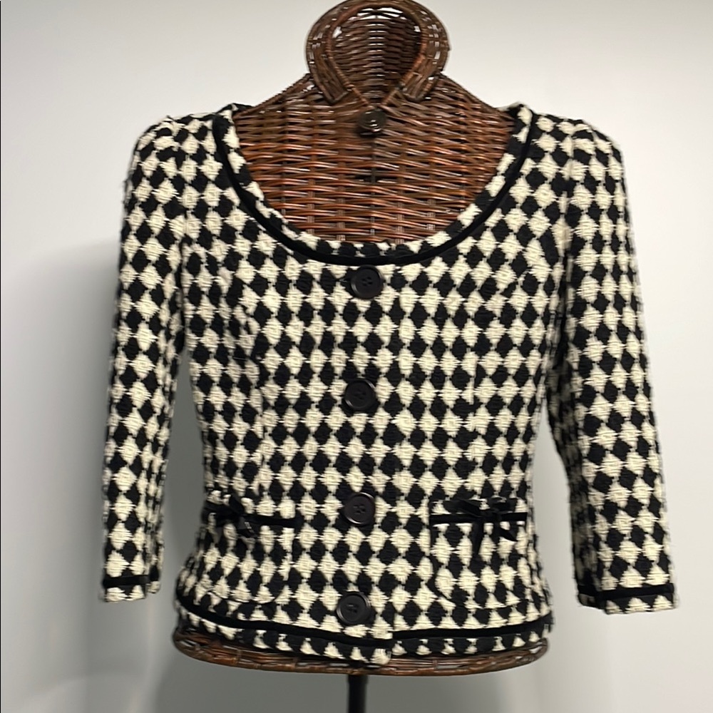 Trina Turk Black and White Blazer with Puff Sleeves